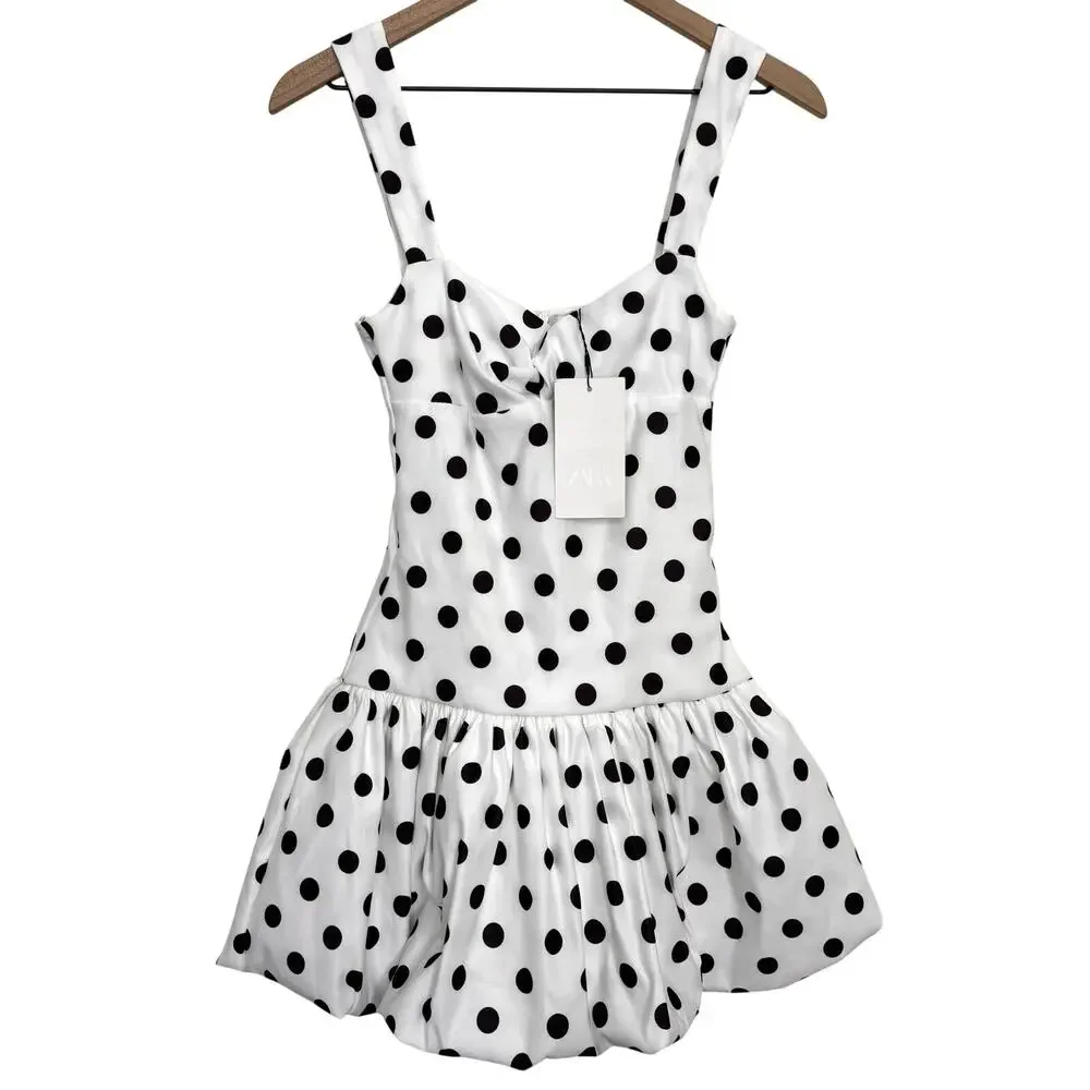 Zara Polka Dot Mini Bubble Balloon Dress Size Small New White Black